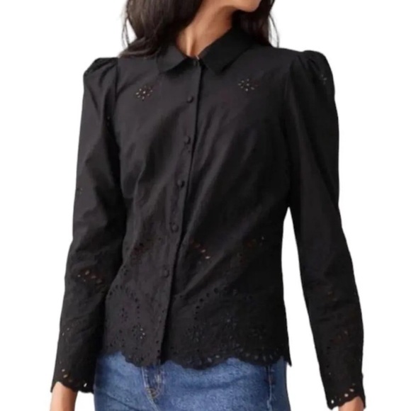 & Other Stories Black Eyelet Puff Sleeve Blouse | Paris Atelier NWT Size 0 (XS) - Picture 1 of 9